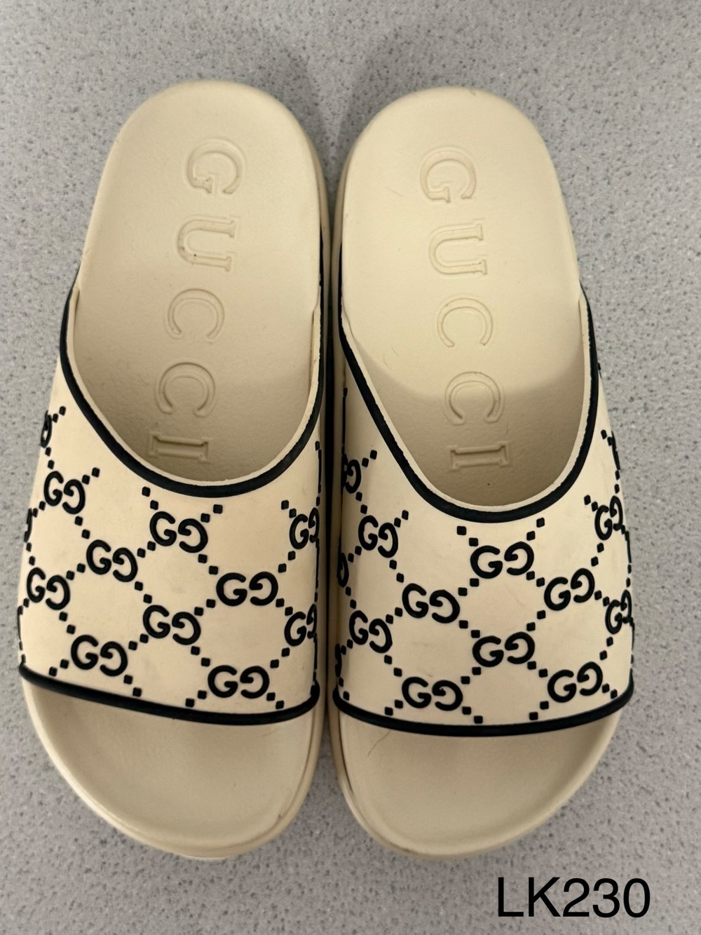 Gucci Interlocking GG Ivory Black Rubber Slide Sandals IT 38